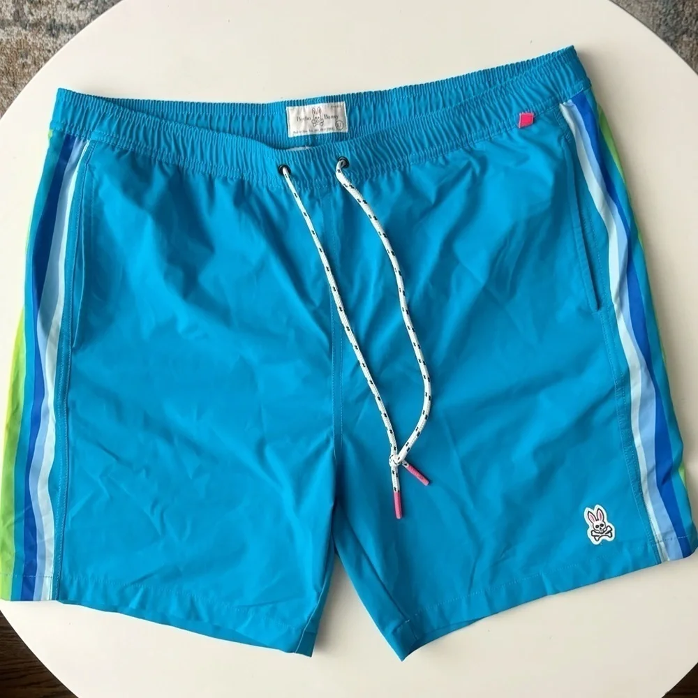 Psycho Bunny Men’s 7” Bickling Swim Trunks Size XL Blue Lined